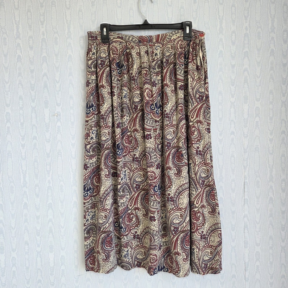 Vtg 70s Paisley Midi Skirt L 32 Pleated Soft Retro Feminine Academia Preppy
